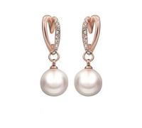 Pendientes para mujer, aretes de plata con circonita cúbica y corazón con perla para hermana, día del padre, joyería elegante, 30x11MM, Base chapada en oro rosa, Circonia cúbica