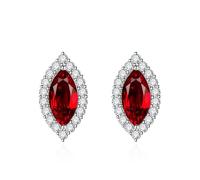 Pendientes para mujer, color rojo, plata de ley S925, aleación de circonita, marquesa para el día del padre, Kupfer + 925 SilberMarquise-Perlenform, Cobre + plata 925, Circonia cúbica