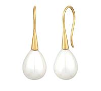 Pendientes para mujer con perla de plata de ley 925 chapada en oro, plata con perla de concha en forma de gota (15 mm), pendientes de perlas doradas para mujer, pendientes de boda, 0312870121, Plata