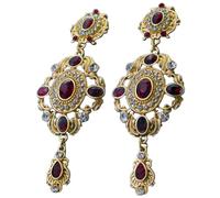 Pendientes para Mujer con Textura en Relieve Estilo Palacio Retro Pendientes Colgantes con Incrustaciones de Diamantes (Rojo)