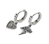 Pendientes para mujer de plata de ley 925 asimétrica con forma de rayo y corazón, estilo chino creativo, vintage