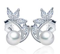 Pendientes para mujer de Yumi Lok, de oro rosa, plata de ley 925, circonitas, hipoalergénico, diseño de perlas