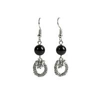 Pendientes para mujer, delicados pendientes colgantes con forma de corona y gancho, con cuentas de obsidiana y cristales de piedras preciosas.