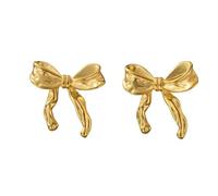 Pendientes para mujer, elegantes pajarita chapada en oro, discretos pero elegantes, para bodas, tardes o diarios, joyas de moda, regalo para ella con encanto hipoalergénico, Conventionnel, Metal, Sin