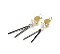 Pendientes para mujer, estilo occidental, divertidos aretes colgantes para mujer, perlas con barra larga, acero inoxidable, Acero inoxidable, No es una piedra preciosa