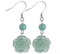 Pendientes Para Mujer,Joyeria Pulsera/Collar de Jade Amuleto de Riqueza Feng Shui Encanto de Flor de Rosa Antigua Atracción de Dinero Pulsera de Cristal Fei Cui Jadeit Conjunto de Joyas Brazalete Vint