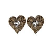 Pendientes para mujer, pendientes de aro con circonio, oro negro, corazón vintage, 31 x 20 mm, para cumpleaños, joyas, Cœur vintage en zircone cubique en forme de cœur, Cobre, Circonia cúbica