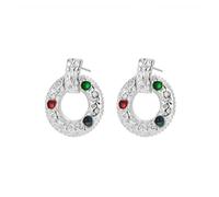 Pendientes para mujer, pendientes de aro con circonio, plata, círculo vintage, 25 x 22 mm, para día de la madre, joyas, Cercle vintage en zircone cubique de forme ronde, Cobre, Circonia cúbica