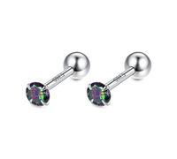 Pendientes para mujer, pendientes de plata 925, color blanco, circonita cúbica cúbica, 4 x 14 mm, para día de la madre, joyas, Cercles géométriques, zircone cubique, forme ronde, Plata de ley