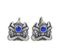 Pendientes para mujer, plata de ley 925, diseño de león azul, bestia, gancho para la oreja, estilo chino creativo, vintage