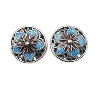 Pendientes para mujer, plata de ley 925, esmaltados, redondos, con flores, estilo chino creativo, vintage