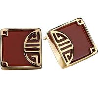 Pendientes para mujer, plata de ley, ágata roja natural, palabra de la suerte, estilo chino vintage.