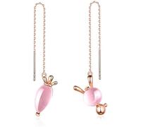 Pendientes para mujer, plata de ley, diseño de conejo zanahoria, asimétricos, de moda, con colgante de cristal rosa.