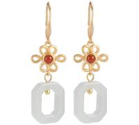 Pendientes para mujer, plata de ley, jade blanco hetiano natural, nudo de la suerte, temperamento, ganchos cuadrados para las orejas