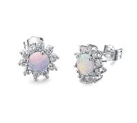 Pendientes para mujeres, arete de flores de moda ópalo de fuego blanco y aretes de circón Joyería para mujeres mejores regalos