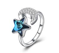 Pendientes para mujeres de anillo ajustable de mujeres, S925 Sterling Metal Blue Crystal Star Inglid Zirconia Moon Fashion Fashion Knot Open Tail anillo de la punta del dedo del dedo del dedo del
