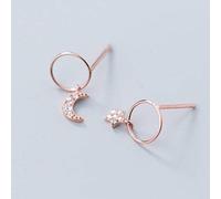 Pendientes para mujeres, pendientes S925 Coreano Fashion Diamond Star Pendientes de la luna Temperamento Anillo de personalidad Rose