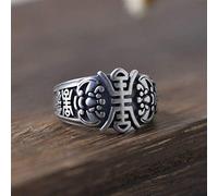 Pendientes para mujeres Ring Fomen, S925 Sterling Metal retro Patrón de caracteres de murciélago étnica Punk Ajustable Ajuste de nudillos abiertos Ring Finger