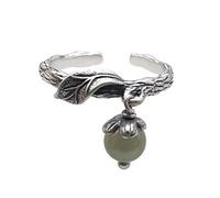 Pendientes para mujeres Ring Fomen, S925 Sterling Metal Retro Ramas Creative Flowers Beaded Knuckle Open Tail Anillo de dedo de la cola del dedo