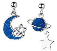 Pendientes para mujeres, S925 Pendientes de planeta Mujeres Arte Coreano Blue Moon Stars One Par
