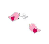 Pendientes para niños de pájaro rosa de plata 925 hipoalergénicos - Cierres de tornillo seguros, sin níquel ni plomo, joyas lindas para niña - Idea de regalo de Navidad o cumpleaños