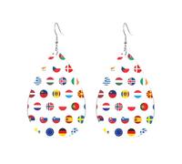 Pendientes Patrón De Iconos De Banderas Del Mundo Diversión Pendientes Colgantes De Piel Ligero Aretes De Cuero Con Forma De Lágrima Para Bodas Vida Cotidiana Decoración