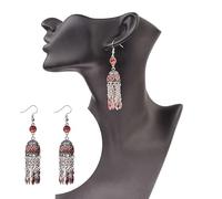 Pendientes, pendientes de tachuelas - cuentas de color azul étnico vintage Pendientes indios elegantes Mujeres plateadas Color de pájaros de pájaro Tasel Joya tibetana Pendientes de damas indias