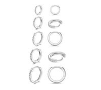 Pendientes pequeños de aro de plata para mujer de Kaguyo, aretes de plata de ley 925 con circonita transparente, pequeños aretes de aro para mujer y niñas, 5-14mm, 5mm hoop earrings, Plata de ley