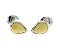 Pendientes pequeños de plata de ley 925 de ámbar báltico para mujer o niña M638 verde coñac y limón, 2x 6x4 mm, Piedra, Ámbar