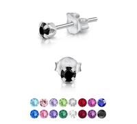 Pendientes Pequeños Mujer Plata de Ley 925 Con Cristales Swarovski 3 mm - Negros y de Colores - Aretes Pequeños