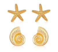 Pendientes Personalizados de Oro: Caracola y Estrella de Mar Colgantes para Mujer