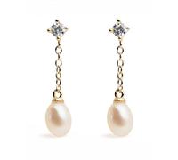 Pendientes Piaf de Perlas Cultivadas de Agua dulce blancas ovaladas de 4-4.5mm y Circonita | Secret & You | Plata de Ley de 925 milésimas bañada en Oro de 18K