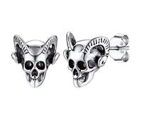 Pendientes Plata Calavera Hombre Satanismo Cabeza Cabra Baphomet del Demonio, Piercings Pendientes Gotico Punk Hombre No Da Alergia
