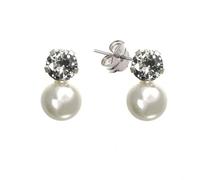 Pendientes plata Ley 925m tu y yo 15mm. mujer circonita garra perla imitación cierre presión