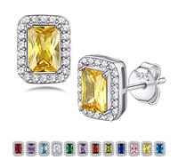 Pendientes Rectángulo de Plata de Ley 925, Pendientes Piedras Nacimientos de Topacio Amarillo Noviembre, Pendientes de Mujer con Circonita Cúbica Pequeña, Pendientes Elegante para Regalo de Mujer