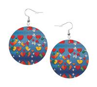 Pendientes redondos con diseño de corazón para concienciación sobre el autismo, 2 piezas, elegantes y hermosos, ligeros, colgantes para mujeres y niñas, talla única, Cuero