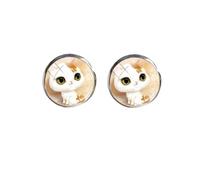 Pendientes redondos con diseño de gatito de dibujos animados, estilo anime, con cúpula de cristal, joyería de gatos pequeños, aretes de acero inoxidable para damas y niñas, nan