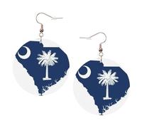 Pendientes redondos con diseño de mapa de la bandera de Carolina del Sur para mujer, 1 par de aretes perforados de cuero ligero, joyería de moda para mujeres y niñas, One Size, Poliéster