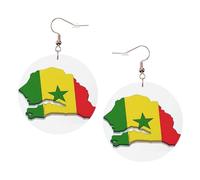 Pendientes redondos con diseño de mapa de la bandera de Senegal para mujer, 1 par de aretes perforados de cuero ligero, joyería de moda para mujeres y niñas, One Size, Poliéster