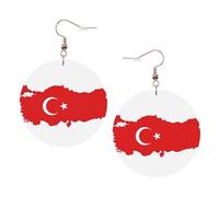 Pendientes redondos con diseño de mapa de la bandera de Turquía para mujer, 1 par de aretes perforados de cuero ligero, joyería de moda para mujeres y niñas, One Size, Poliéster