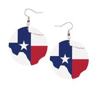 Pendientes redondos con diseño de mapa de la bandera del estado de Texas para mujer, 1 par de aretes perforados de cuero ligero, joyería de moda para mujeres y niñas, One Size, Poliéster