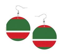 Pendientes redondos con estampado de la bandera de la República de Chechenia para mujer, 1 par de aretes perforados de cuero ligero, joyería de moda para mujeres y niñas, One Size, Poliéster