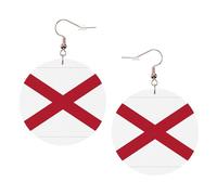 Pendientes redondos con estampado de la bandera del estado de Alabama para mujer, 1 par de aretes perforados de cuero ligero, joyería de moda para mujeres y niñas, One Size, Poliéster