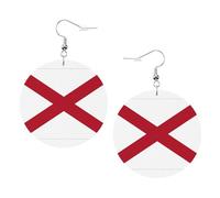 Pendientes redondos con estampado de la bandera del estado de Alabama para mujer, 1 par de aretes perforados de cuero ligero, joyería de moda para mujeres y niñas, One Size, Poliéster