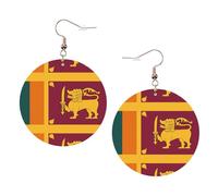 Pendientes redondos con la bandera de Sri Lanka para mujer, 1 par de aretes perforados de cuero ligero, joyería de moda para mujeres y niñas, One Size, Poliéster