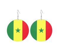 Pendientes redondos de acrílico con bonito estampado de la bandera de Senegal, ligeros, a la moda, aretes colgantes redondos, talla única, Acrílico, Sin piedra preciosa
