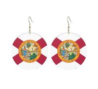 Pendientes redondos de acrílico con bonito estampado de la bandera del estado de Florida, ligeros, a la moda, aretes colgantes redondos, talla única, Acrílico, Sin piedra preciosa