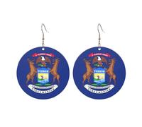 Pendientes redondos de acrílico con bonito estampado de la bandera del estado de Michigan, ligeros, a la moda, aretes colgantes redondos, talla única, Acrílico, Sin piedra preciosa
