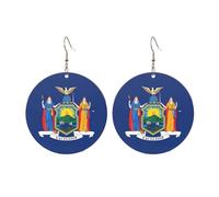 Pendientes redondos de acrílico con bonito estampado de la bandera del estado de Nueva York, ligeros, a la moda, aretes colgantes redondos, talla única, Acrílico, Sin piedra preciosa