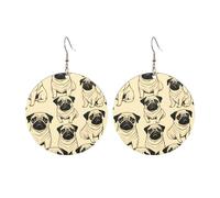 Pendientes redondos de acrílico con bonito estampado de perro carlino, ligeros, a la moda, aretes colgantes redondos, Talla única, Acrílico, Sin piedra preciosa